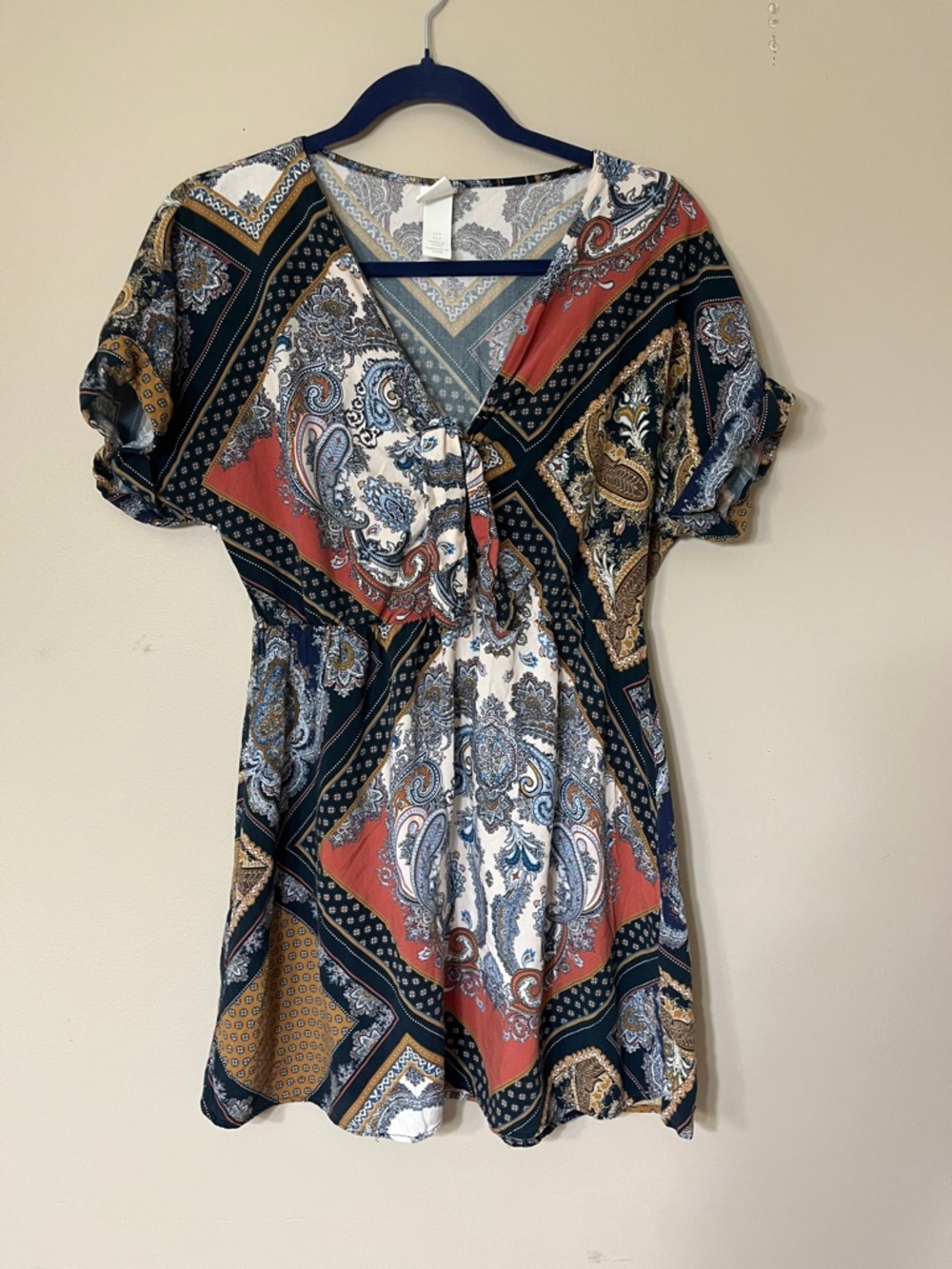 H&M Multicolor Paisley & Bandana Print Tie-Front V-Neck Tunic